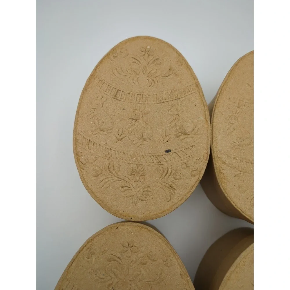 Vintage‎ y2K Brown Paperboard Boxes Easter Egg Shape Embossed Bunnies for Crafts